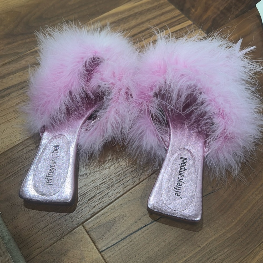 Jeffery Campbell furry fluffy pink/purple slides